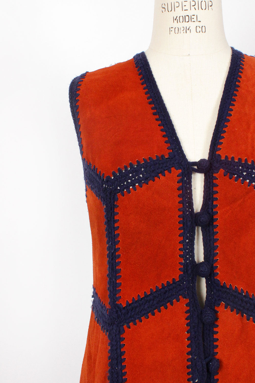 Rust Suede Crochet Vest M