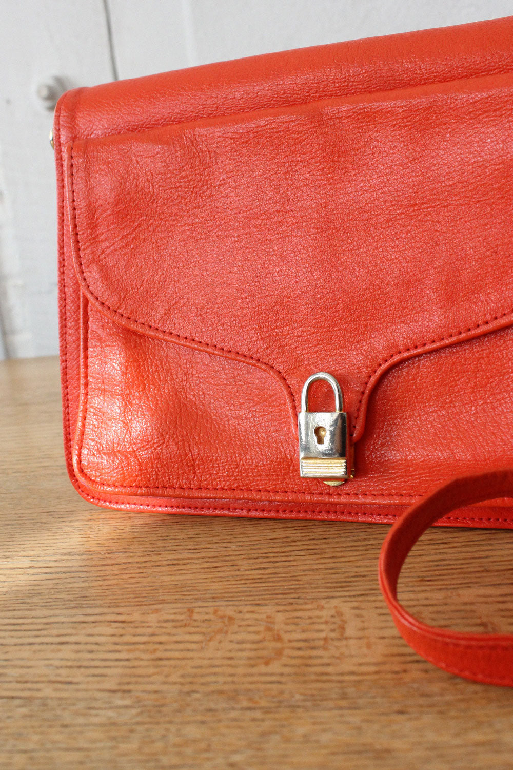 Tomato Red Leather Lock Satchel