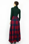 1960s Wine Plaid Maxi Skirt S