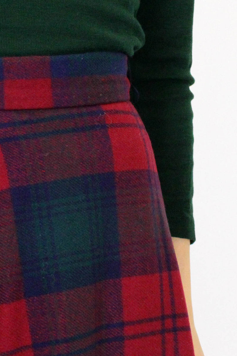 1960s Wine Plaid Maxi Skirt S