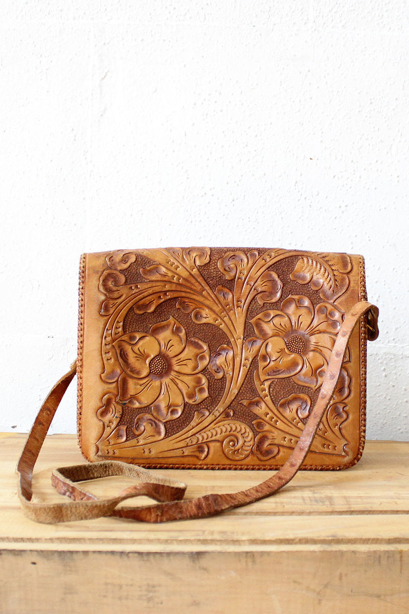 Elk Head Tooled Leather Satchel