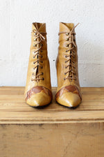 Patchwork Lace-up Granny Boots 8 1/2