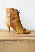 Patchwork Lace-up Granny Boots 8 1/2