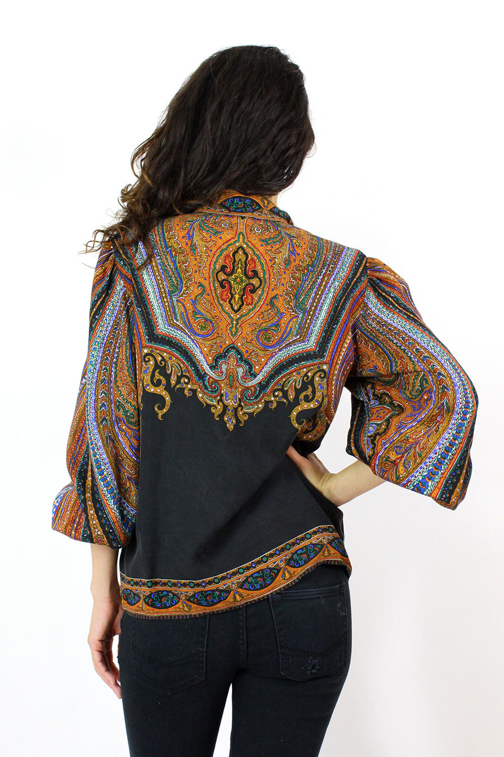 Scarf Print Silk Blouse M/L