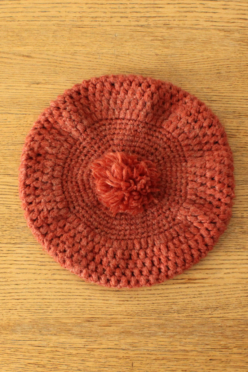 Coral Pom Pom Beret