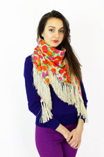 Kitschy Floral Fringe Shawl