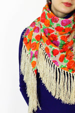 Kitschy Floral Fringe Shawl