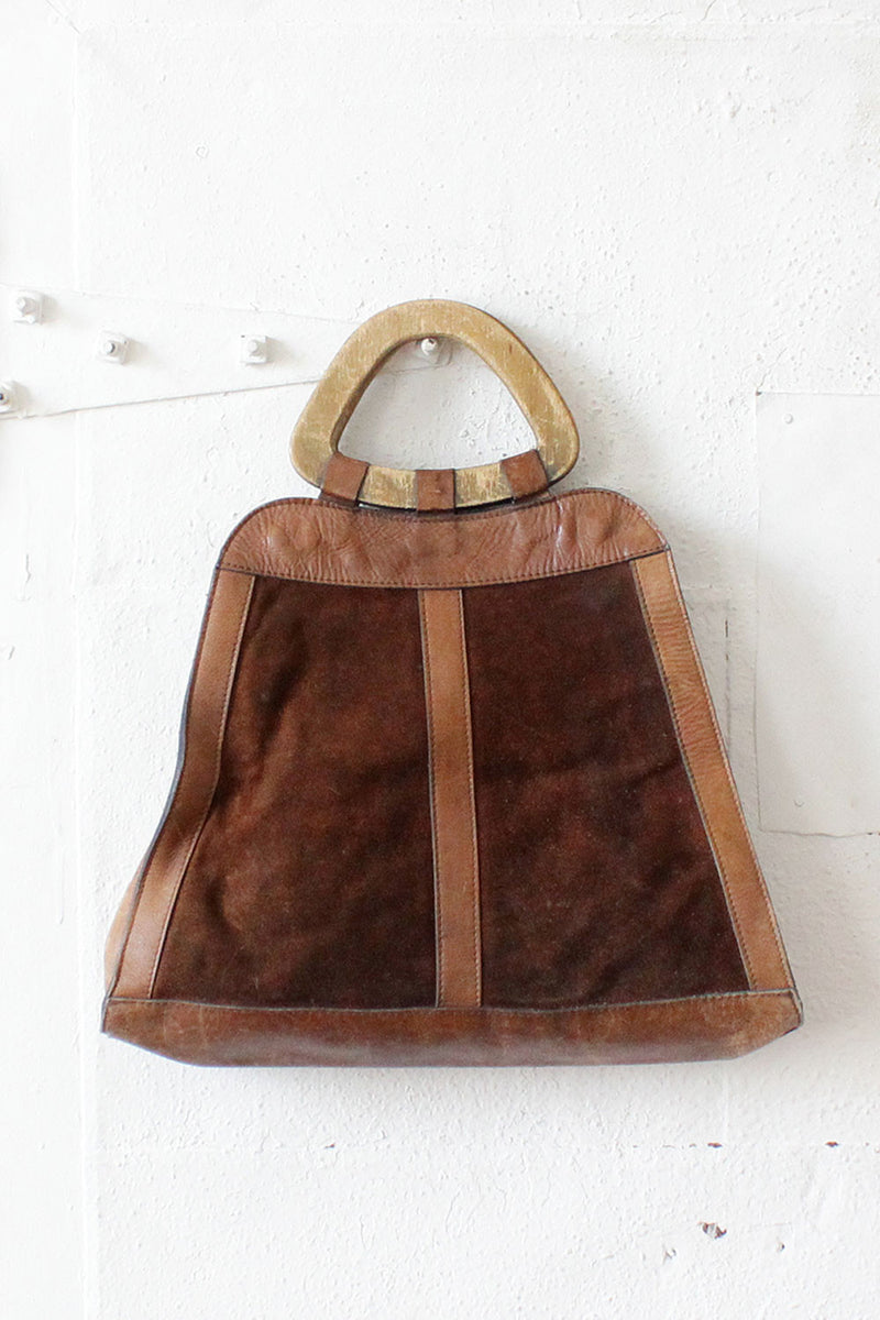 Wood Handle Suede Tote