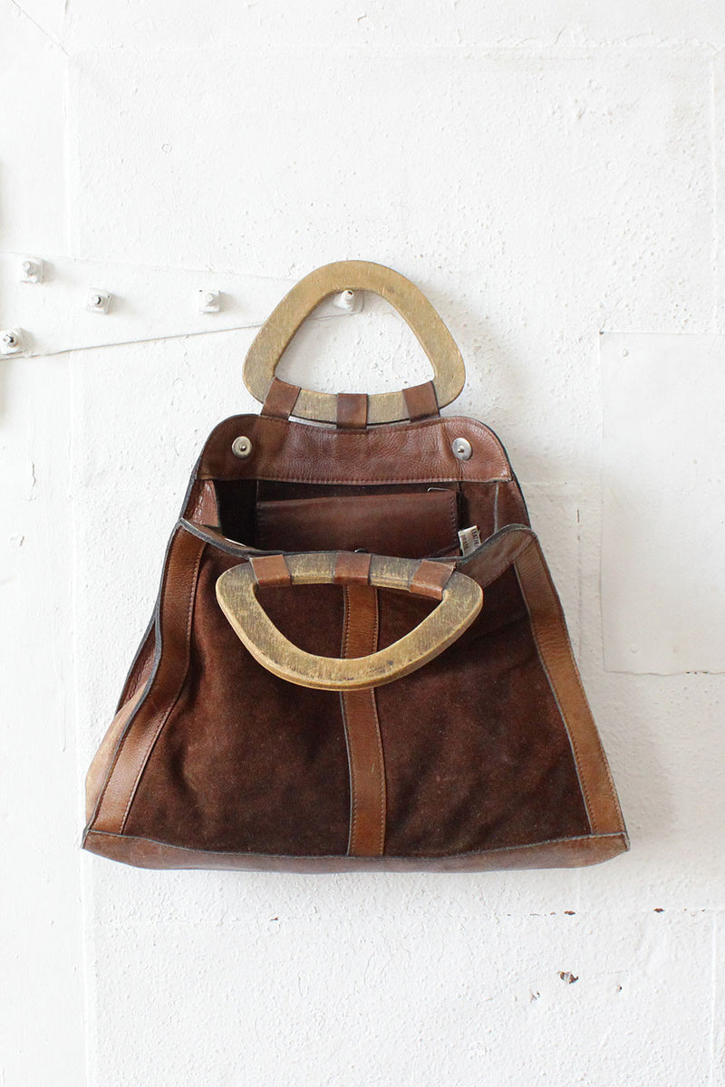 Wood Handle Suede Tote