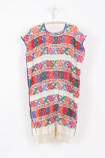 70s Colorful Open Weave Smock Dress