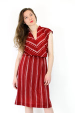 70s Maroon Chevron Dress M/L