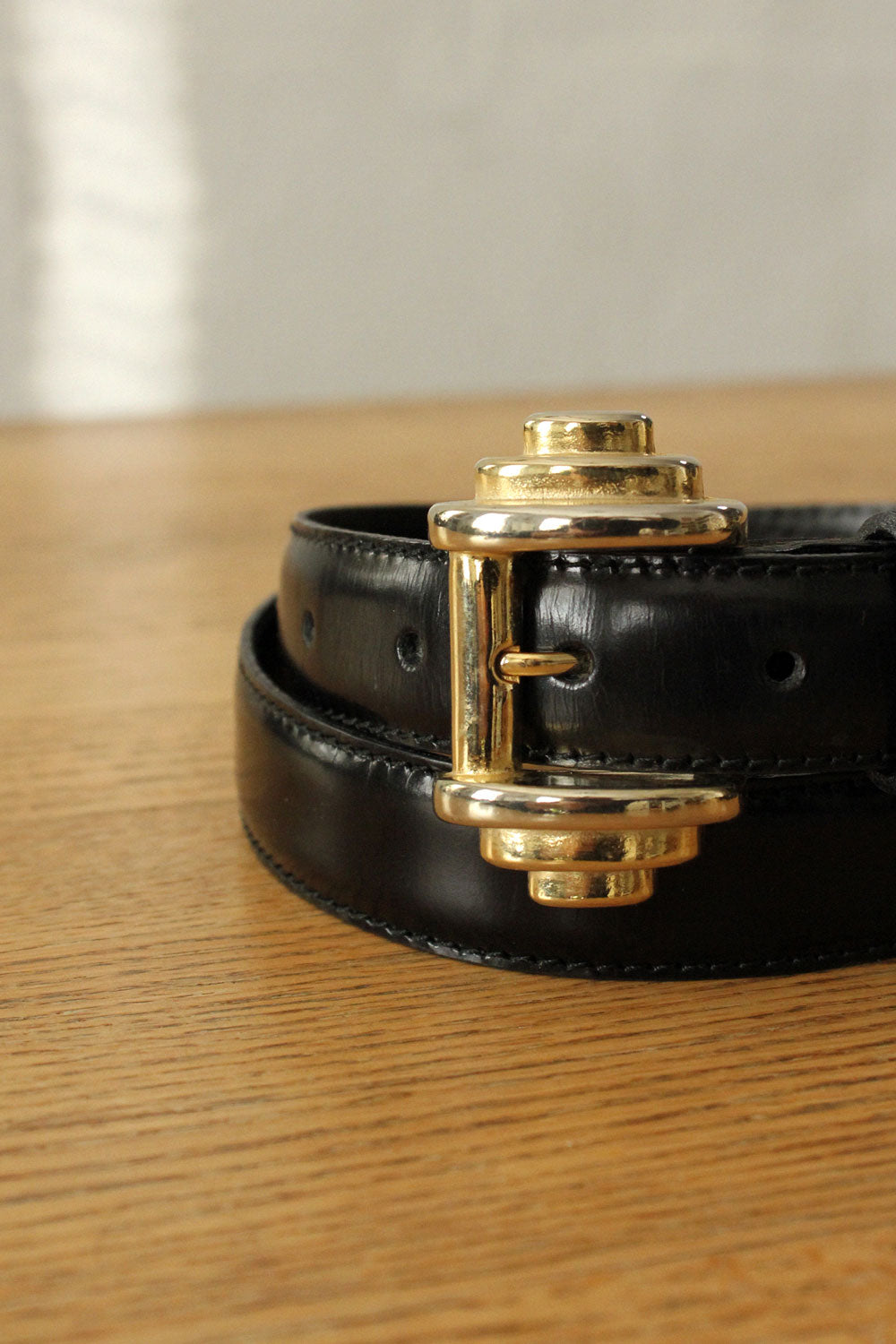 Italian Leather Gold Geo-Buckle Belt XS-M