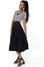 Italian Black Cotton Midi Skirt M/L