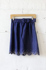 Belted Linen Eyelet Skirt XS