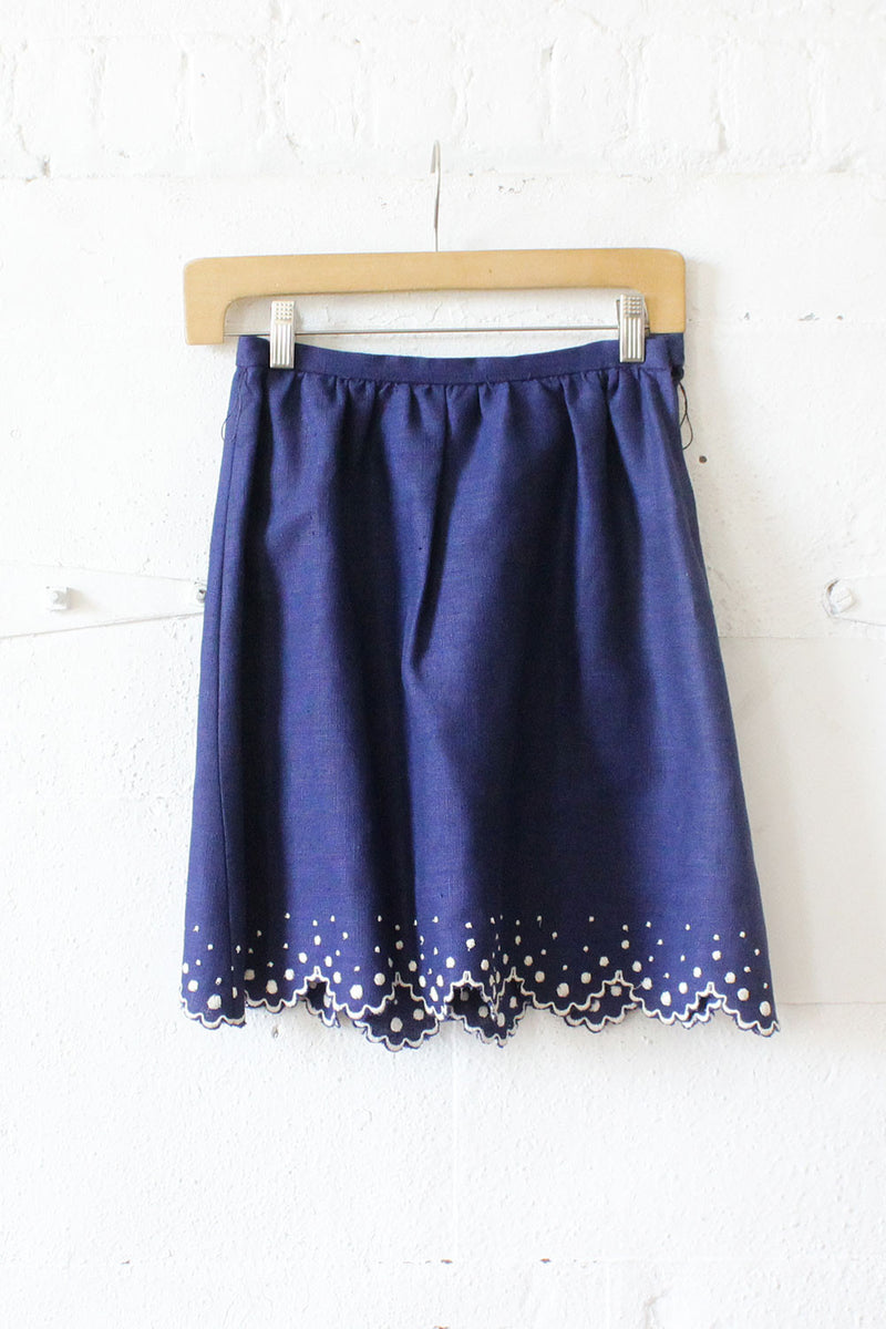 Belted Linen Eyelet Skirt XS