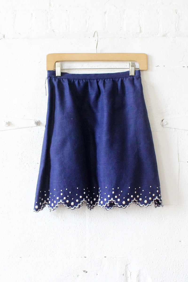 Belted Linen Eyelet Skirt XS