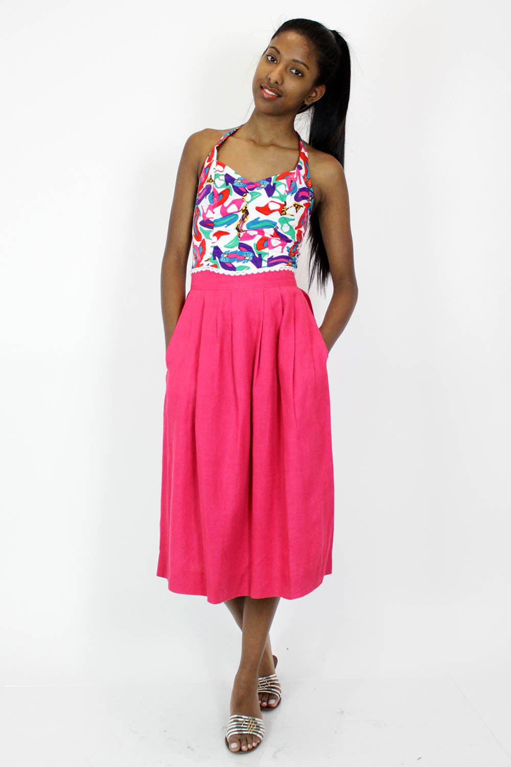 Hot Pink Pocket Midi Skirt XS