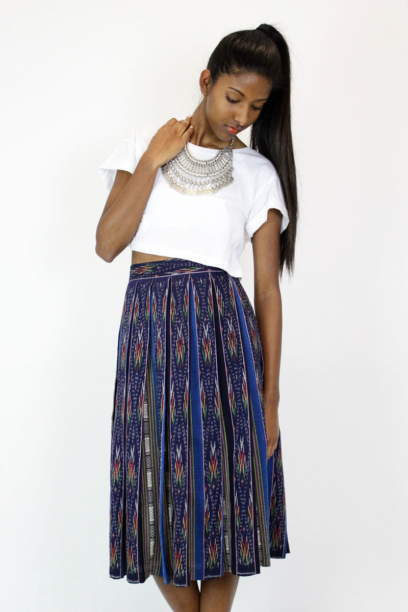 Thai Ikat Pleated Skirt M