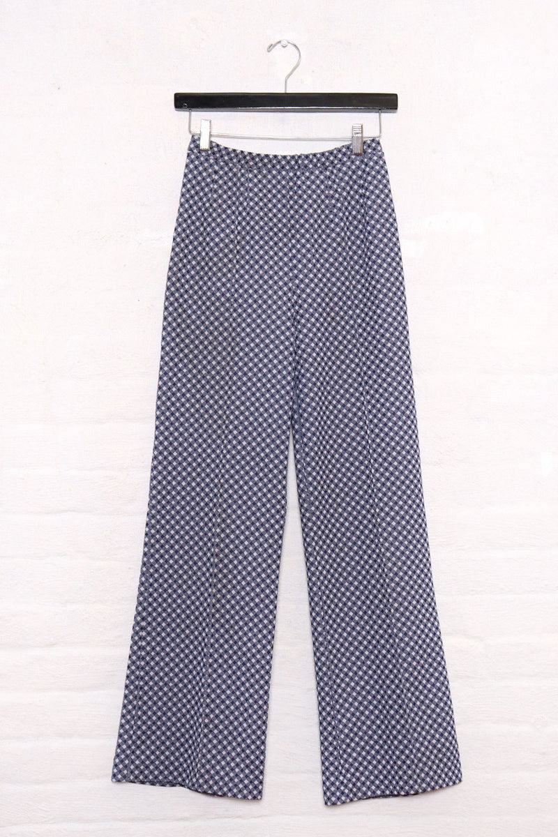 Blue Checkered Knit Flares M