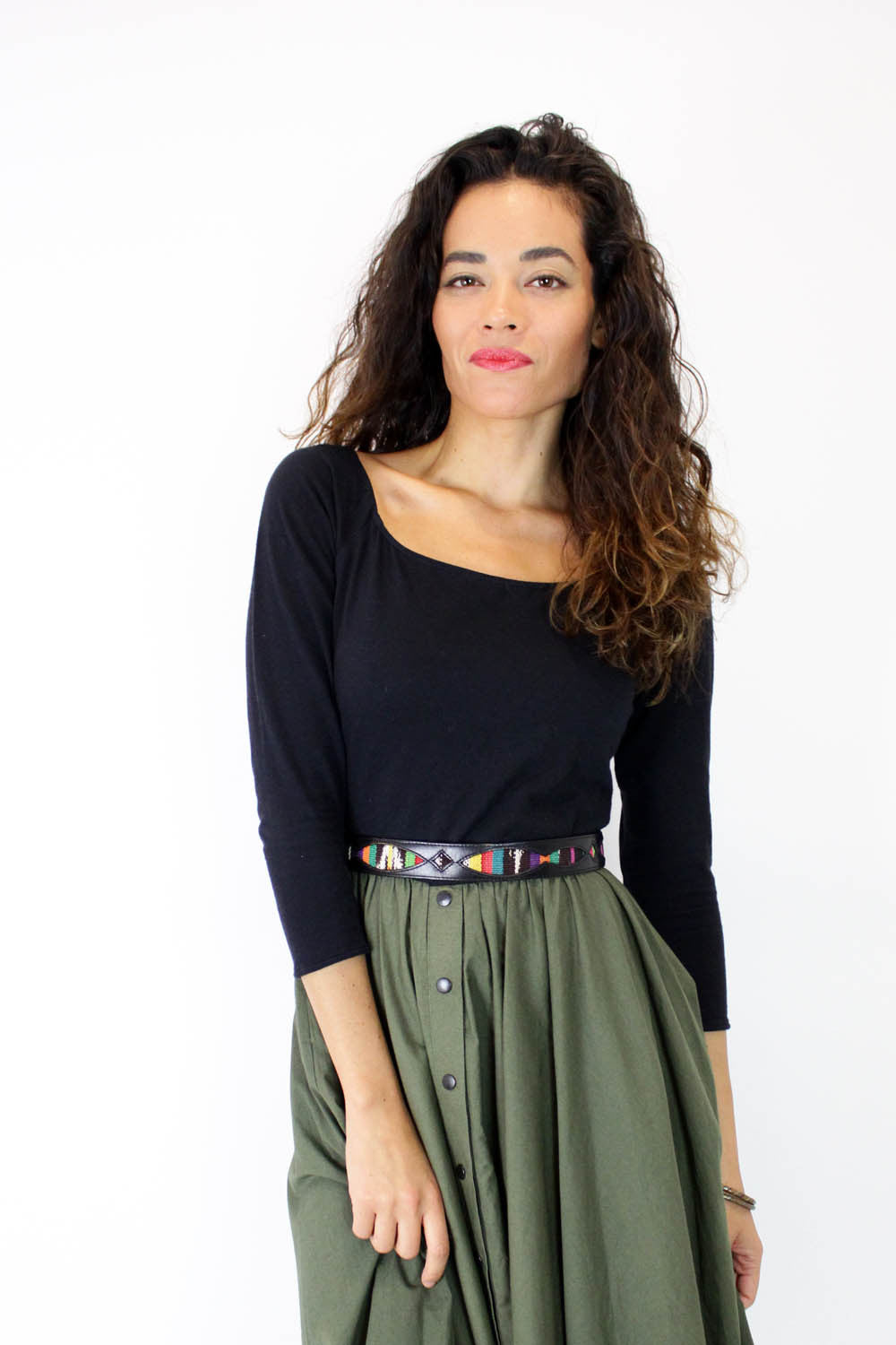 Black & Olive Midi Dress S/M