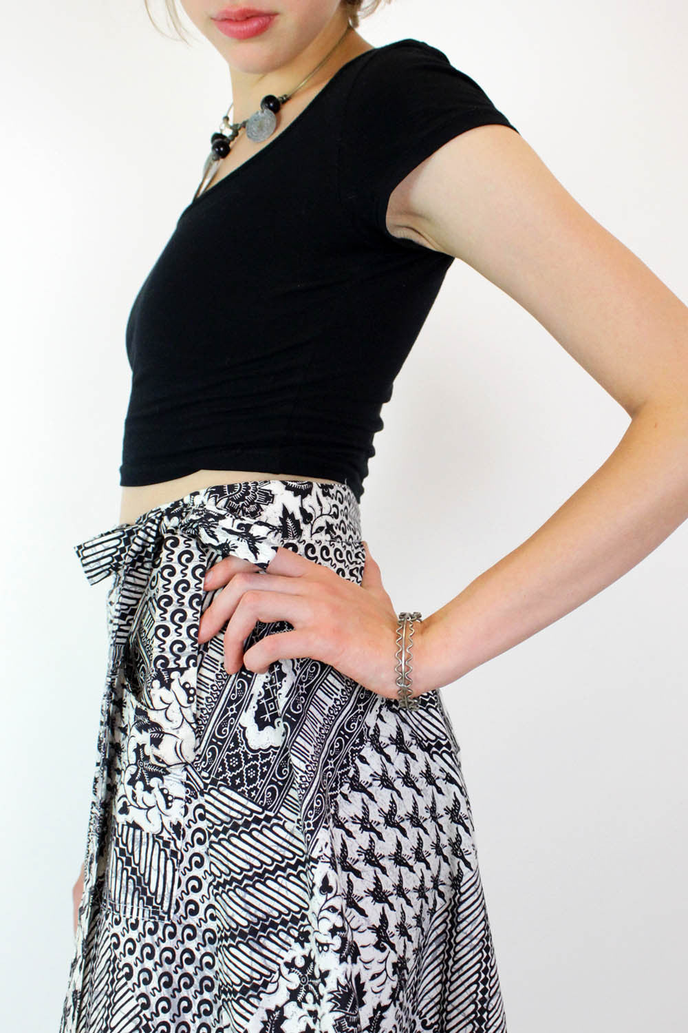 70s Batik Wrap Skirt w/ Pockets