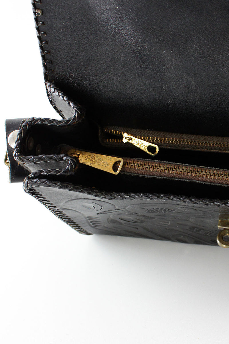 Black Tooled Leather Crossbody Bag – OMNIA