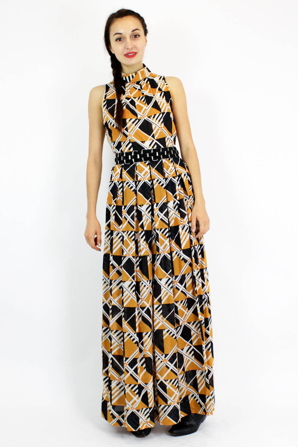 70s plaid maxi dress M | Anne Fogarty