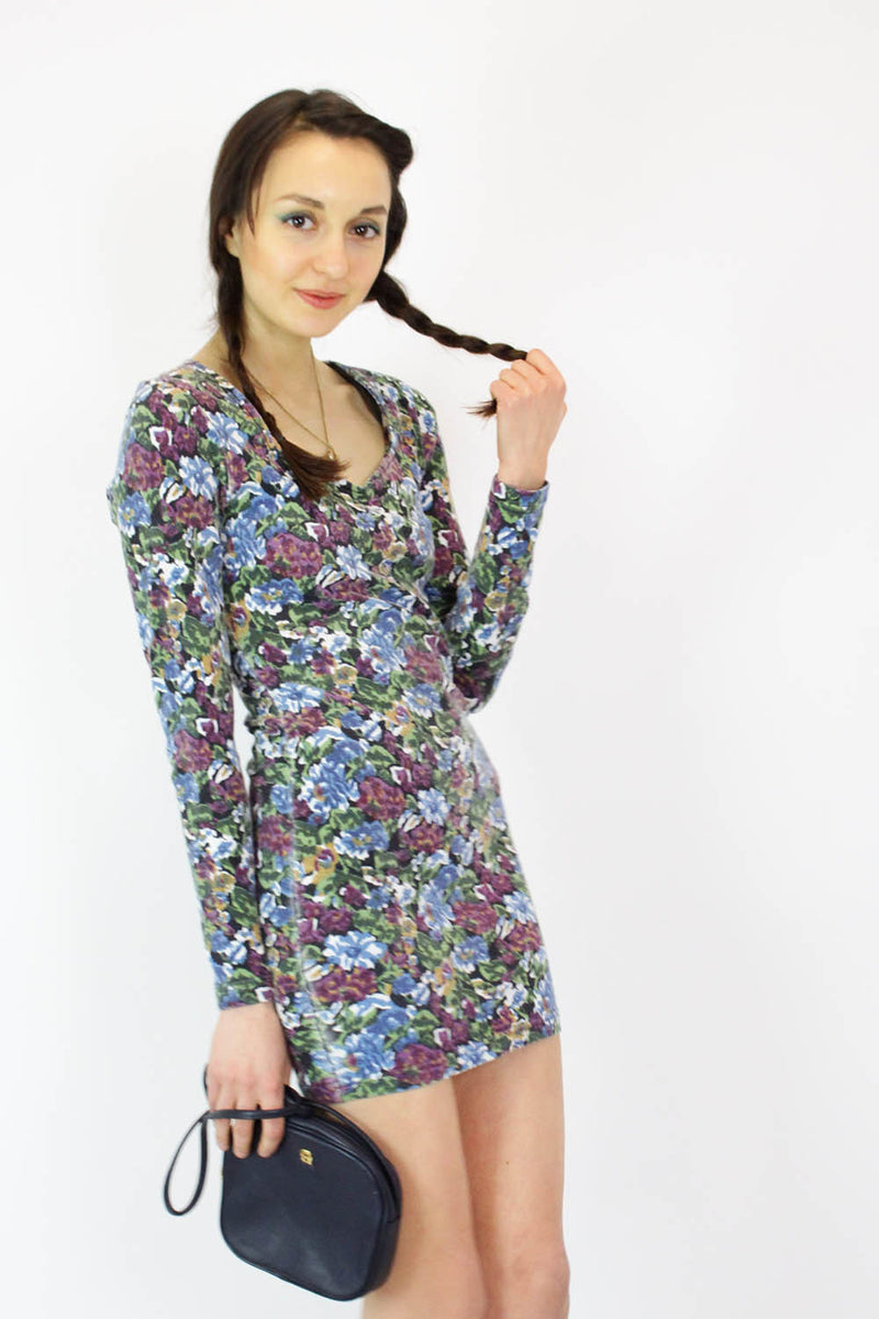 90s Floral Bodycon Mini Dress S