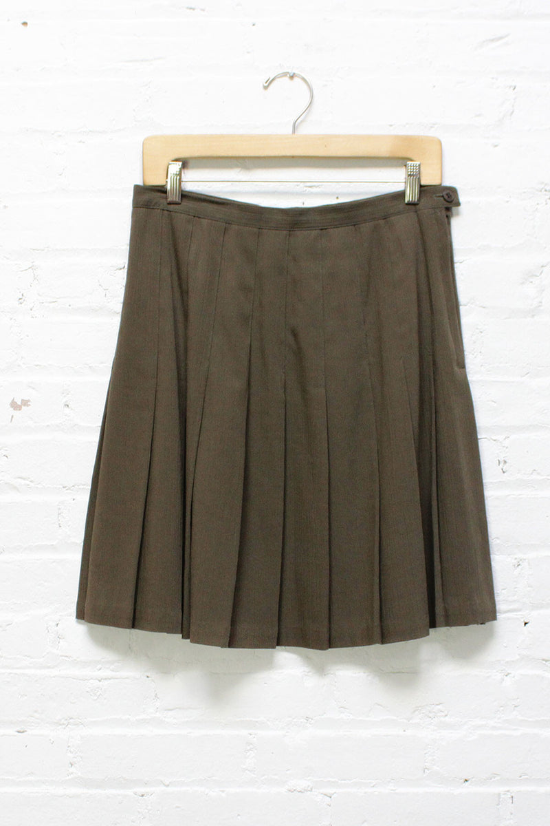 Olive Pleated Skirt M