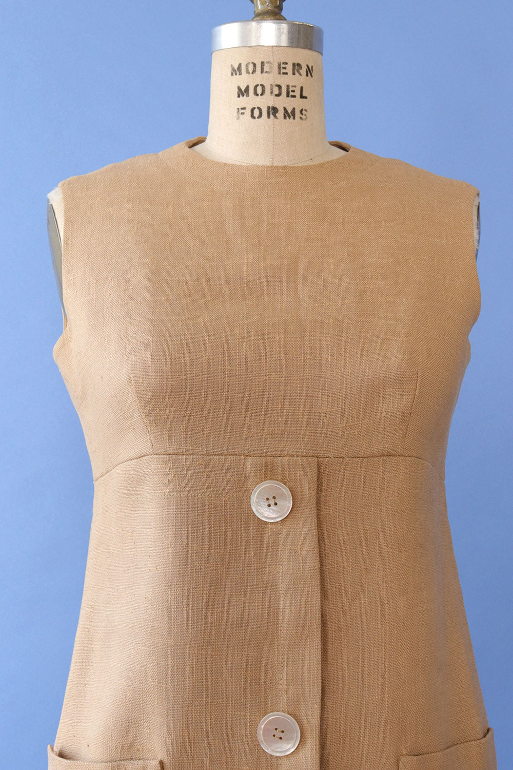 Café Tan Linen Shift Dress S