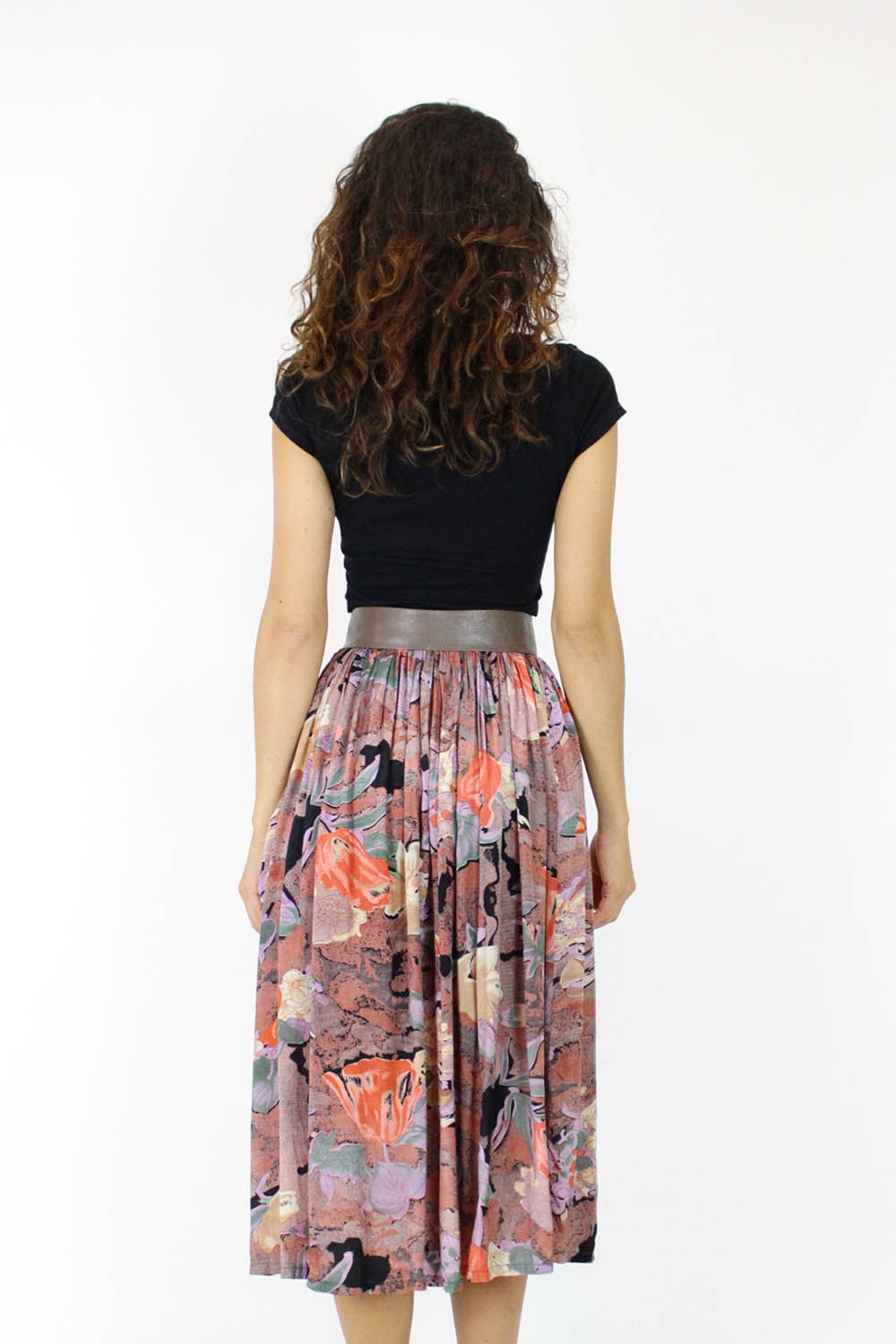 80s Dark Floral Pocket Skirt M/L