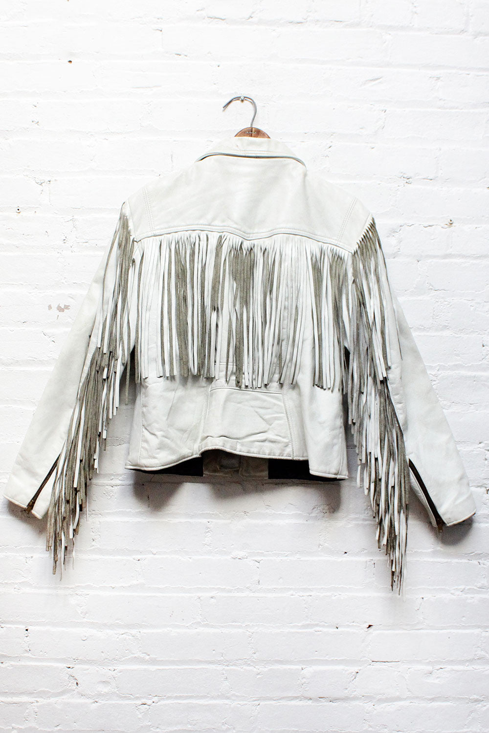 White Leather Fringe Coat M