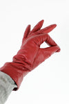 SALE... Cranberry Red Leather Gloves M