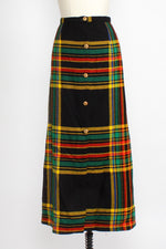 Wood Button Plaid Maxi Skirt L