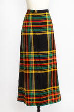 Wood Button Plaid Maxi Skirt L