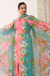 Flower Power Maxi Dress w/ Chiffon Cape L