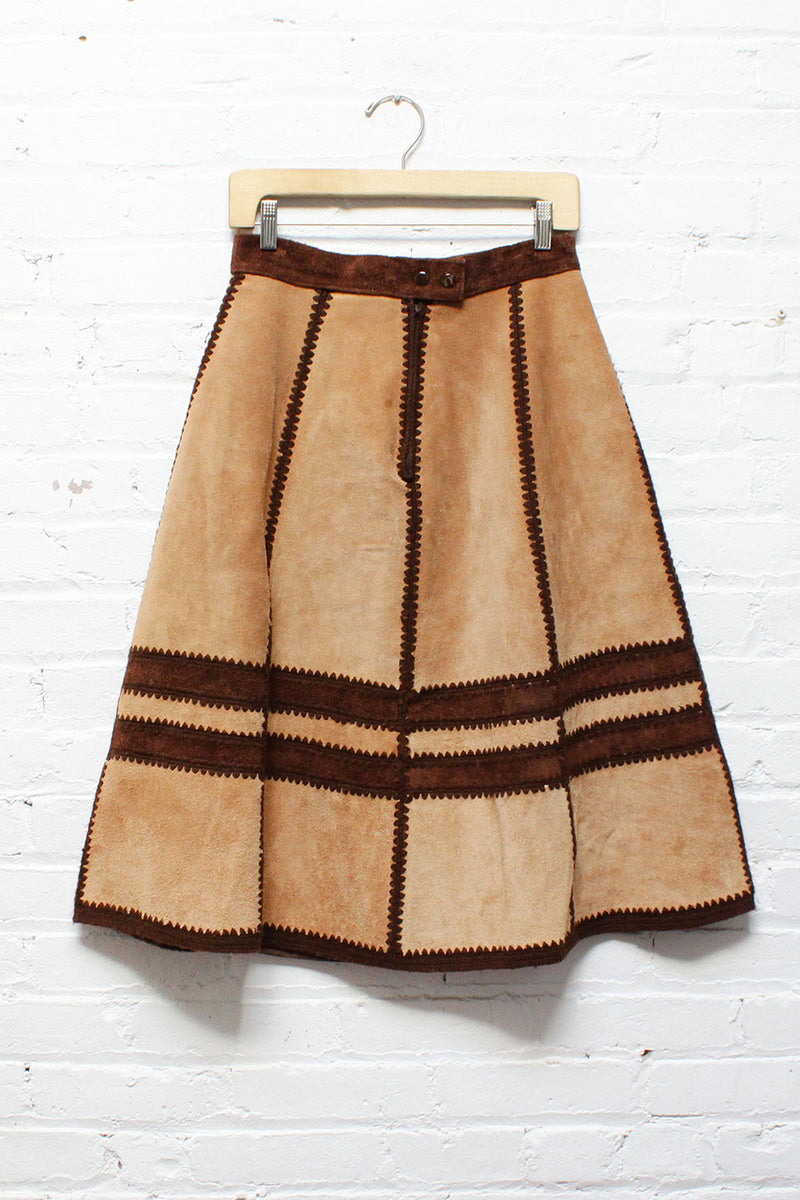 Two Tone Suede Crochet Skirt M