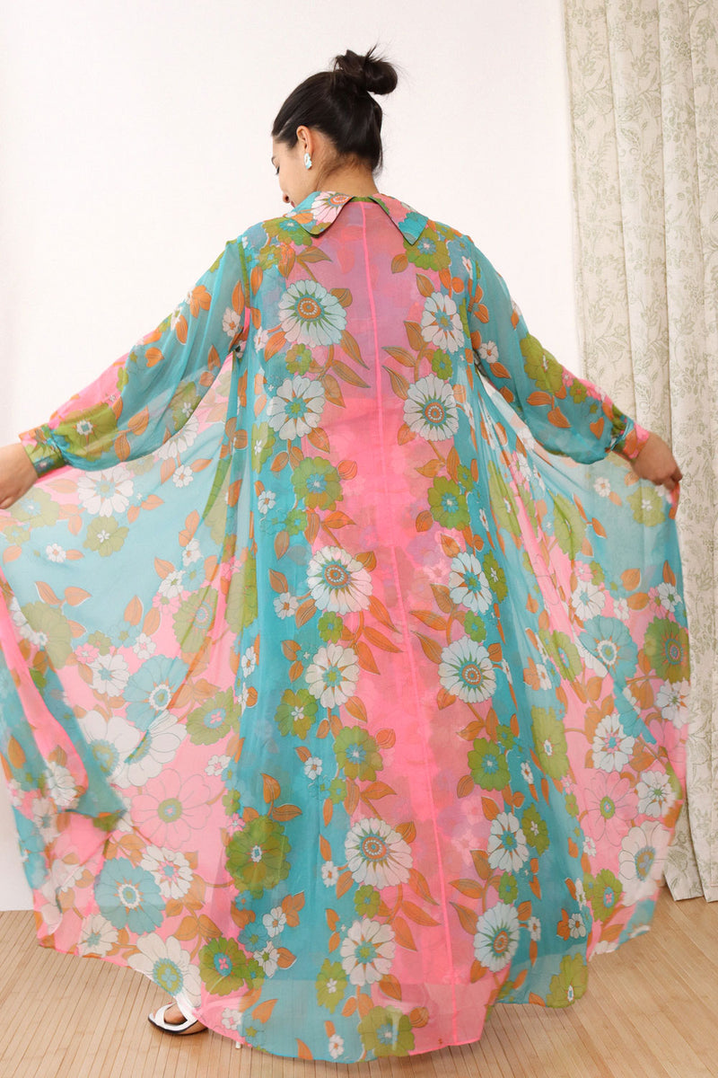 Flower Power Maxi Dress w/ Chiffon Cape L