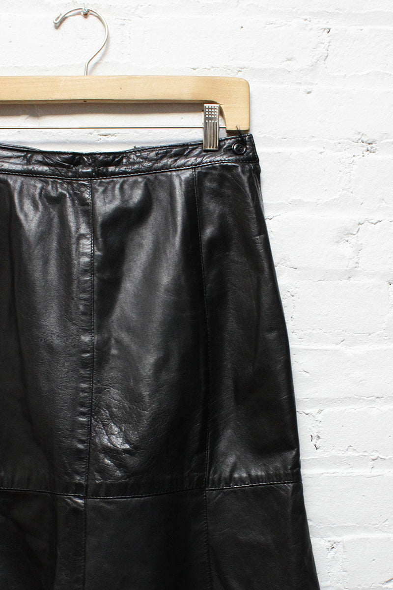 Black leather flare on sale skirt