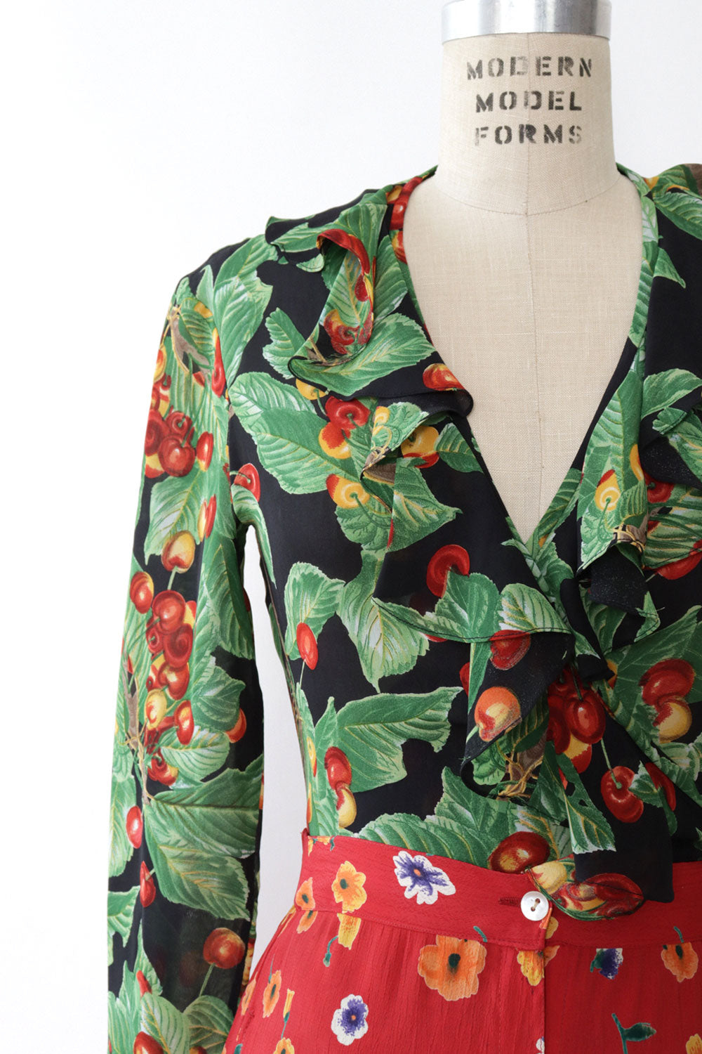 Cherry Botanical Wrap Blouse M/L