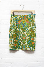 60s Lime Paisley Wiggle Skirt S