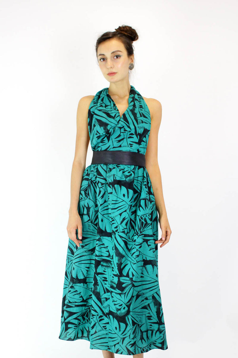 Teal Tropics Tie Back Dress M/L