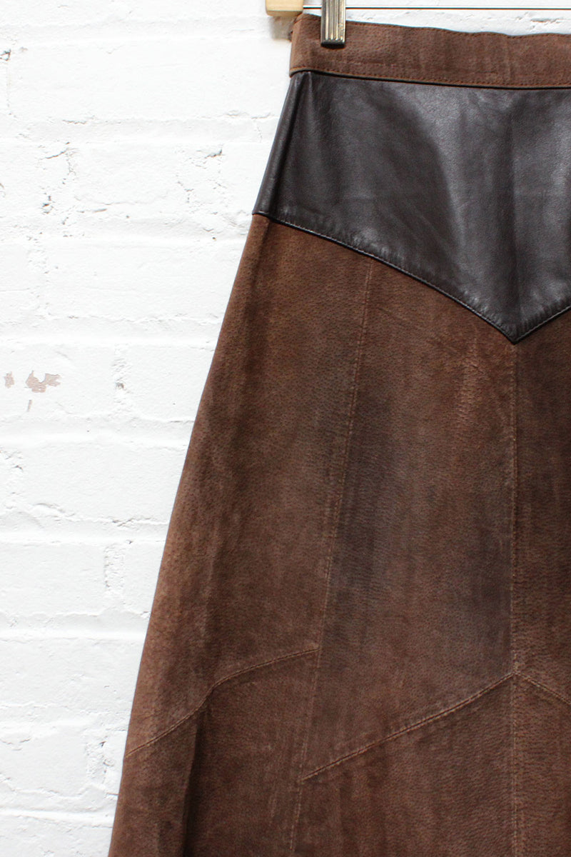 Patched Leather High Waist Skirt XS