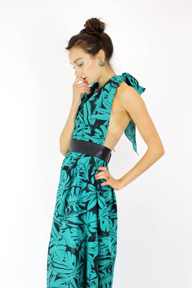 Teal Tropics Tie Back Dress M/L