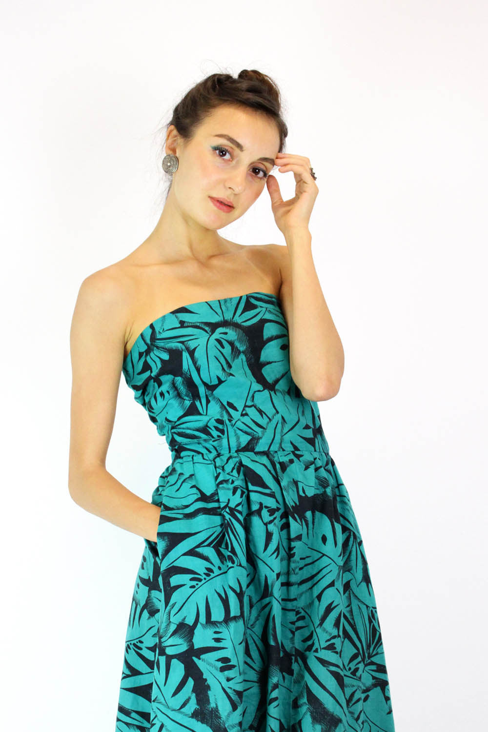 Teal Tropics Tie Back Dress M/L