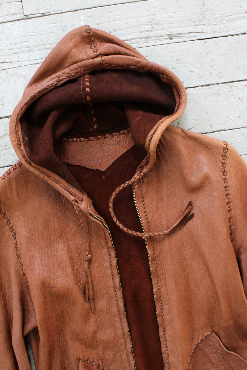 Handmade Hooded 70s Leather Jacket XS/S