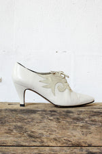 White Leather Swirl Heels 6