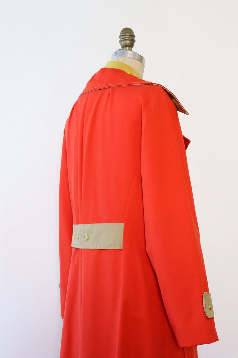 ON HOLD Khaki Trim Red Maxi Trench Coat M/L