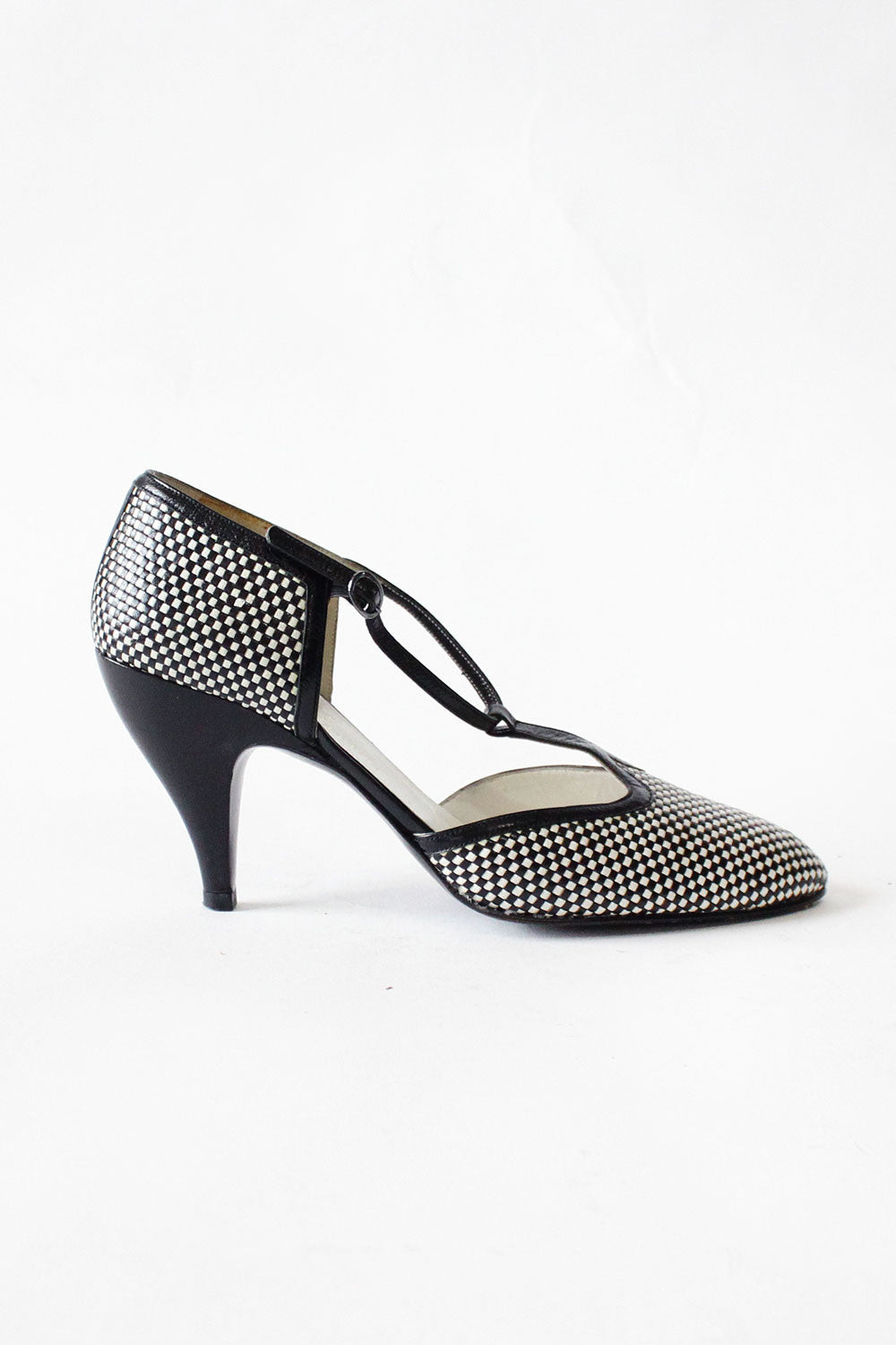 Charles Jourdan Woven T-Strap Heels 8 1/2