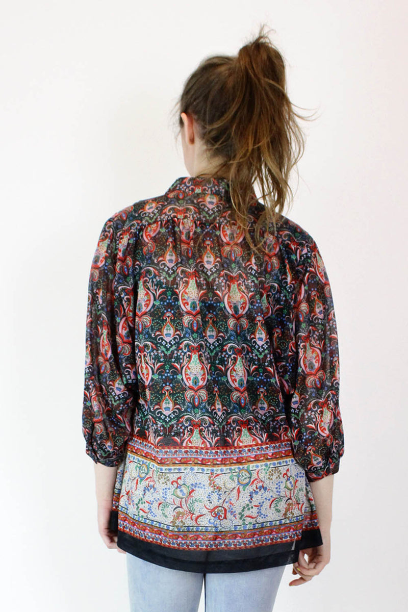 70s Sheer Paisley Tie-up Top